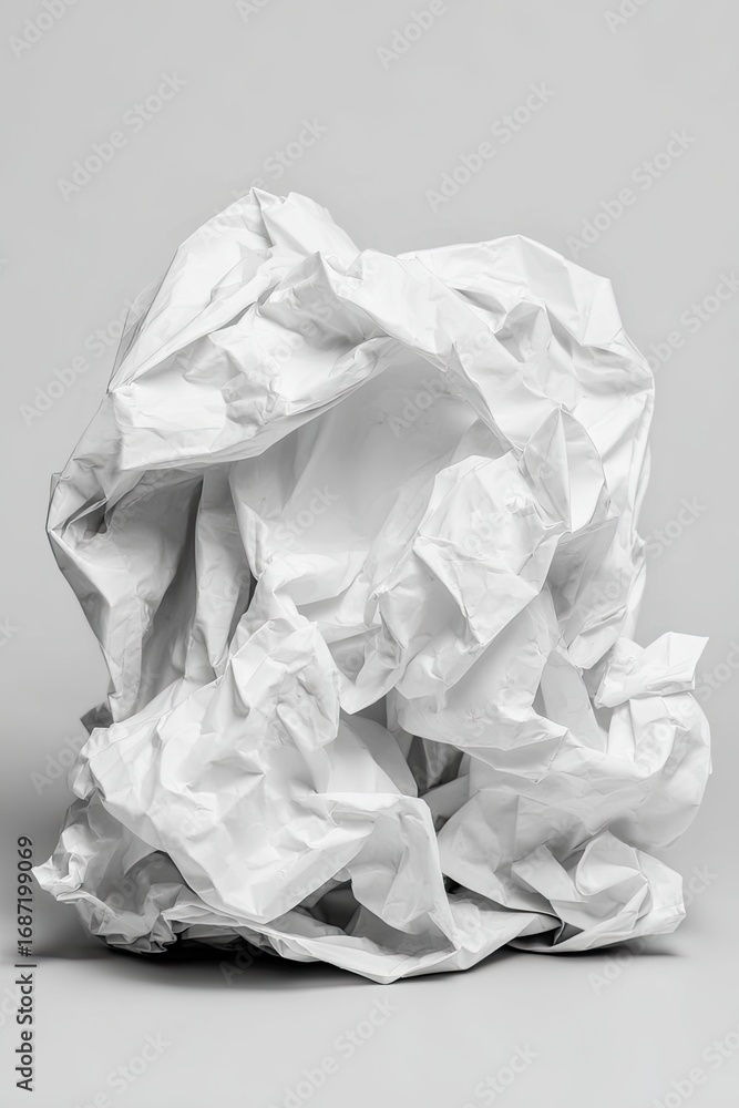 Fototapeta premium Crumpled white paper against a neutral backdrop