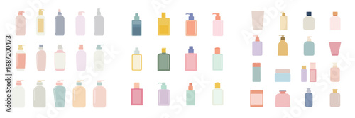 Wallpaper Mural A diverse array of beauty and skincare product bottles displayed in different sizes and colors. The assortment showcases various shapes, perfect for beauty enthusiasts and product designers. Torontodigital.ca