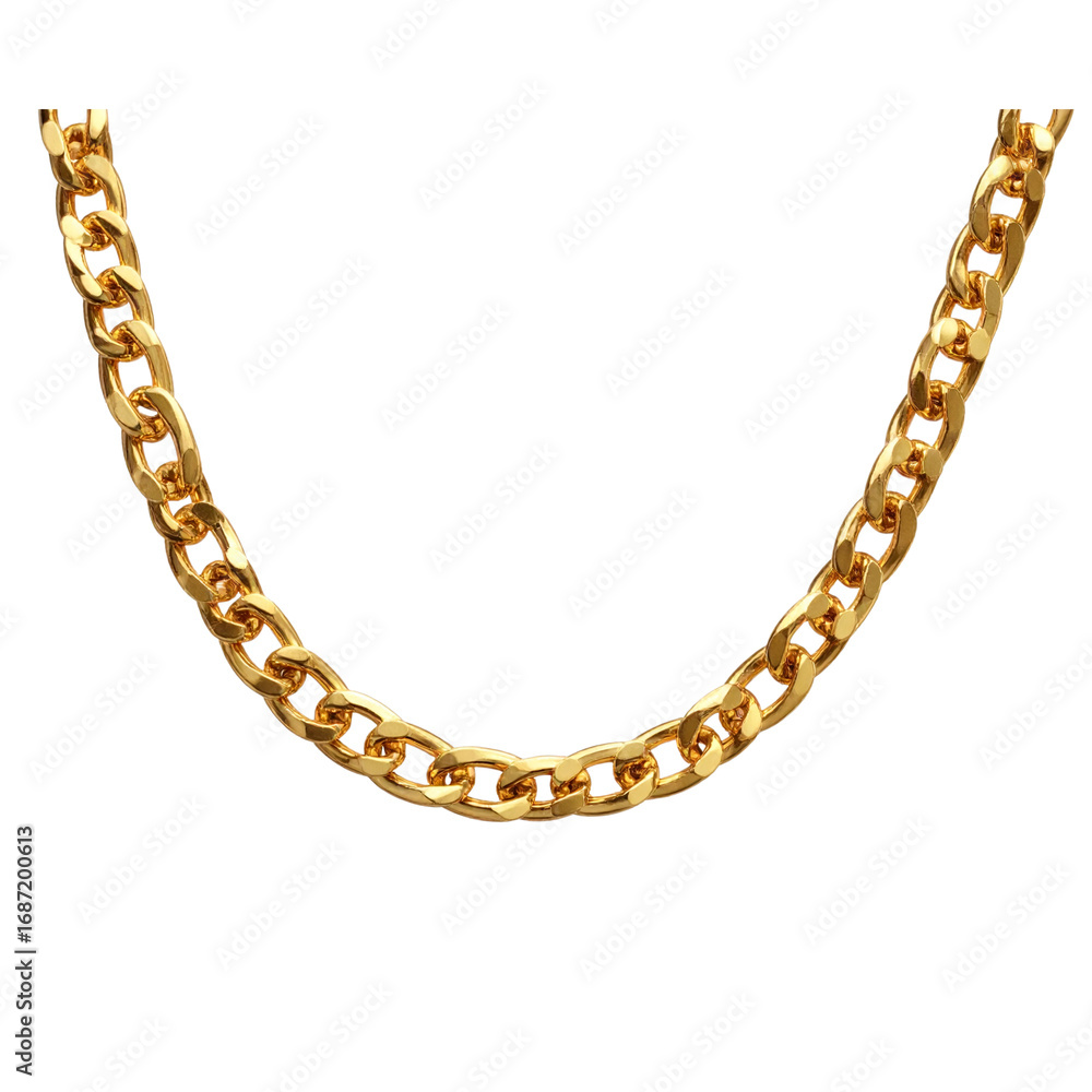 Obraz premium A gold chain necklace, consisting of large, interlocked curb links, isolated on a transparent background 