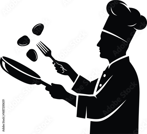 Skilled chef expertly tossing food in a pan.