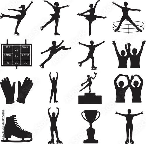 Figure Skating Icons With Skaters Trophy And Skates vector