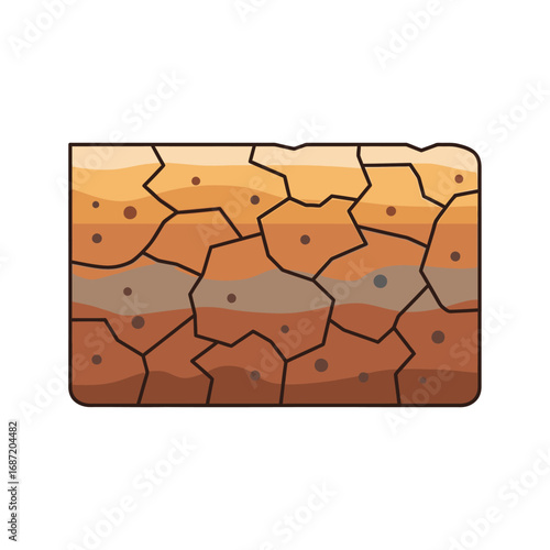 Vector illustration of a cross-section of dry, cracked earth, showing different soil horizons and arid ground conditions.