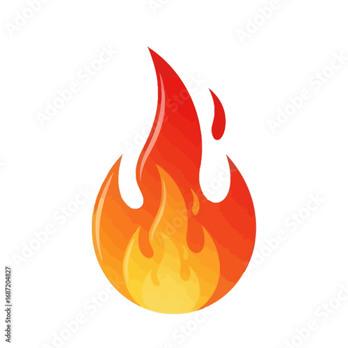 A stylized illustration of a bright orange and yellow flame, representing fire.