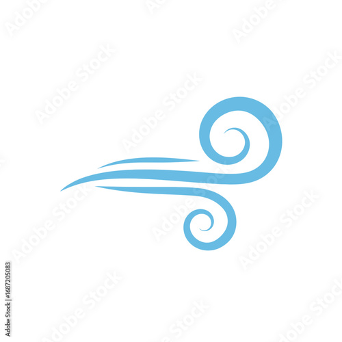 Light blue stylized wind graphic with swirling spirals and lines.