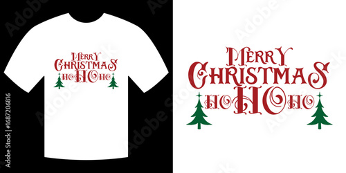 Merry Christmas Ho Ho Ho T-Shirt Design with Trees