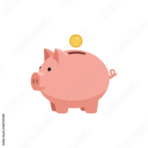 Pink Piggy Bank with Gold Coin Illustration