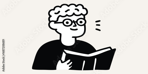 An illustration of a smart student. The illustration captures a scene of a young student engrossed in reading, perfect for educational or intellectual themes. 