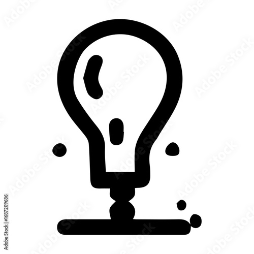 A light bulb is drawn in black and white. The light bulb is lit up and has a glowing effect. Concept of brightness and illumination
