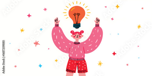 An artistic illustration depicting a woman holding an illuminating light bulb, symbolizing a moment of brilliance and creativity. The image portrays inspiration and innovative thinking.