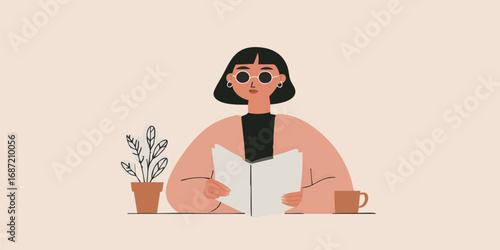 A calm moment, an individual immersed in the world of a book. A charming illustration encapsulates the tranquility of reading. 