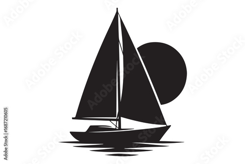 sailing boat on the sea on white background