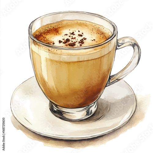 Chai Latte, watercolor clipart vector, isolated on a white background.