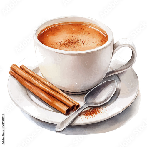 Chai Latte, watercolor illustration vector, isolated on a white background.
