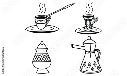 Arabic Coffee Set with Ornate Decorative Elements