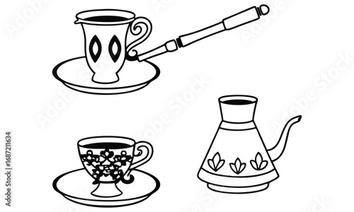 Arabic Coffee Set with Ornate Decorative Elements