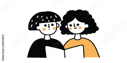 Two friends embrace in a moment of shared connection. With a focus on togetherness, this illustration captures the simple joy of human connection.