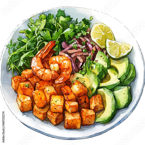 Ceviche, watercolor illustration vector, isolated on a white background.