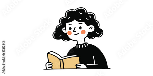 A whimsical illustration of a young individual deeply absorbed in the pages of a book, lost in a world of imagination and learning, a perfect representation of education and contemplation.
