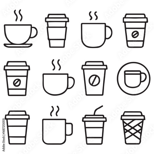 Coffee cup icon set. Paper cup icon. Containing coffee, paper, drink, cup, disposable, mug, container vector