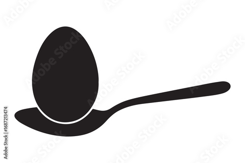 Egg In Spoon Silhouette Vector Illustration on white background    