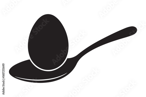 Egg In Spoon Silhouette Vector Illustration on white background    