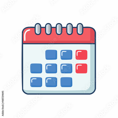 Calendar Icon with Blue and Red Dates for Planning and Scheduling