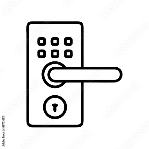 Digital door lock with keypad and handle in minimalistic style  