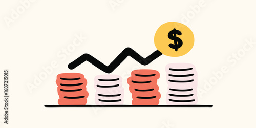 Visual representation of financial growth and success, a captivating illustration showcasing a rising trend, money and dollar sign.