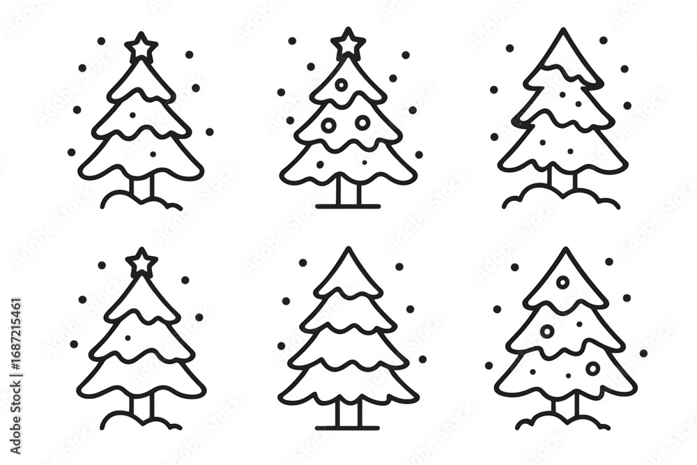 Obraz premium Minimalist christmas tree line art collection with snowflakes