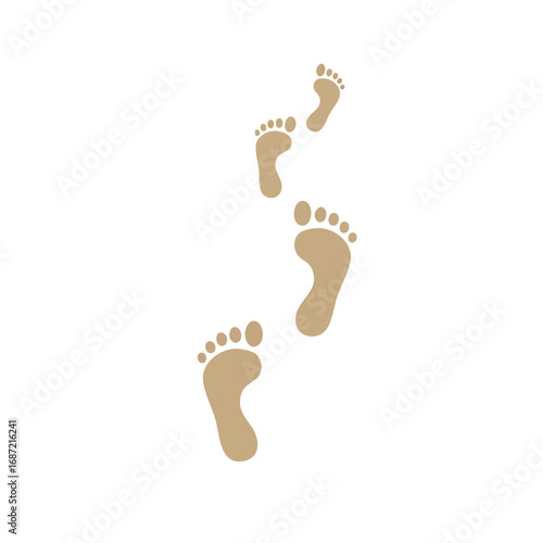 A graphic illustration of a walking path with different sized human footprints representing a familys journey.