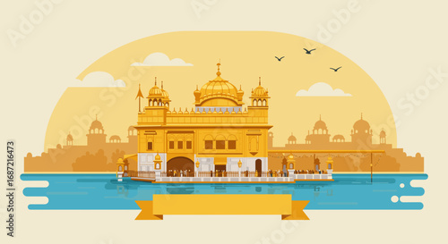 Illustration of Golden Temple for Guru Nanak Jayanti celebrations and cultural event marketing 