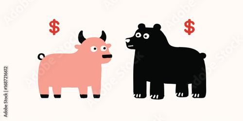 A captivating illustration of the stock market, featuring a bull and a bear symbolizing market trends. The composition evokes a sense of financial dynamics.