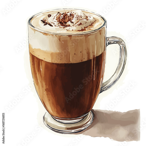 watercolor of Cappuccino, vector, isolated on a white background.