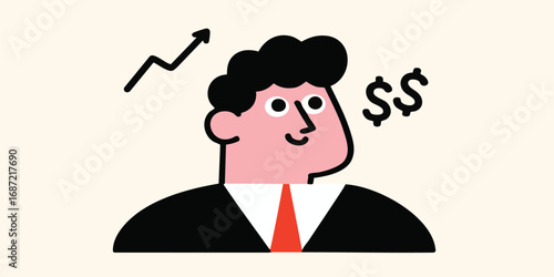 An illustration of a businessman contemplating financial growth, accompanied by symbols indicating monetary gain.