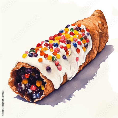 Cannoli, watercolor painting vector, isolated on a white background.