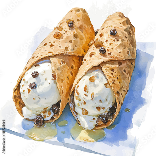 watercolor vector of Cannoli, isolated on a white background.