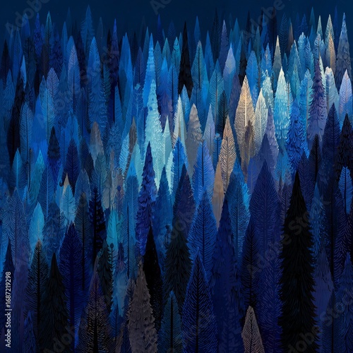 Abstract Blue Forest with Sharp Peaks and Depths for Background
