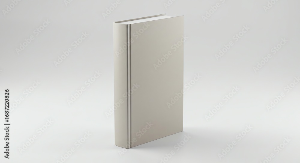 Naklejka premium Minimalist book stands upright casting soft shadow on a clean white surface