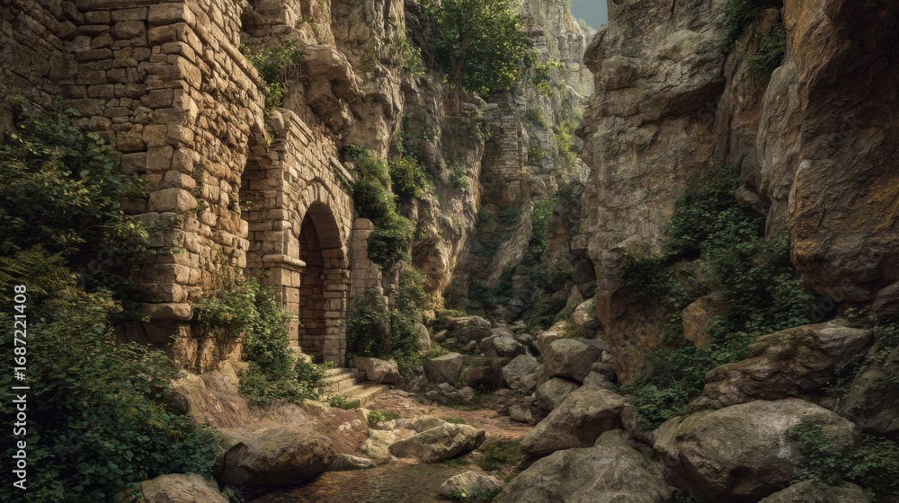 Fototapeta premium ancient stone archway hidden gorge
