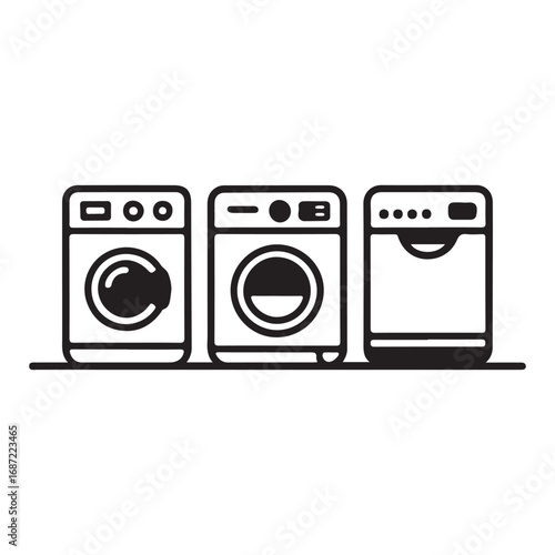 Home washer symbols in black and white