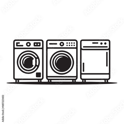 Home washer symbols in black and white