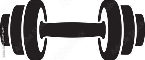 Simple black and white dumbbell icon.  A clean, vector illustration of a dumbbell.