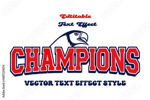 Sports Varsity Text Effect Vector  Bold Red Block Letters with White Outline and Navy Shadow, easily editable and scalabe.