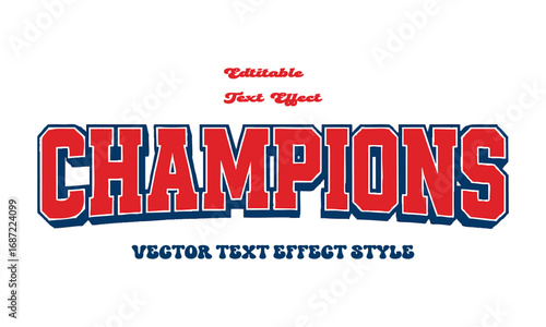 Sports Varsity Text Effect Vector  Bold Red Block Letters with White Outline and Navy Shadow, easily editable and scalabe.