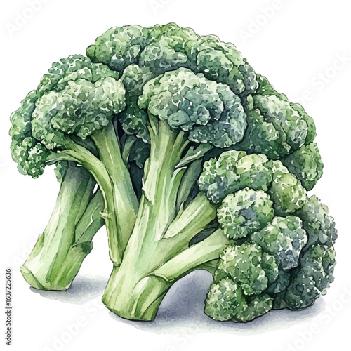 Broccoli, watercolor drawing vector, isolated on a white background.