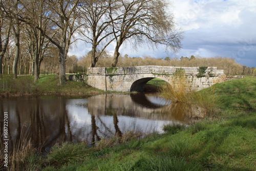 Принти на полотні old stone bridge at the chambord castle in france