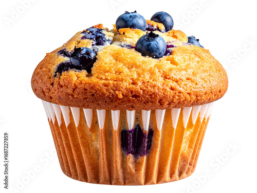  Close-Up of Blueberry Muffin with Fresh Berries, Isolated PNG.