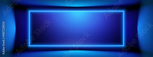 Blue LED wall panel with LCD light effect and digital video texture. Stage concert backdrop or stadium display patterns for music events. Neon glow projection or abstract pixel grids for club designs.
