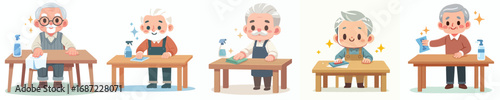 vector of a grandfather wiping a dirty table