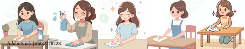 vector of a woman wiping a dirty table